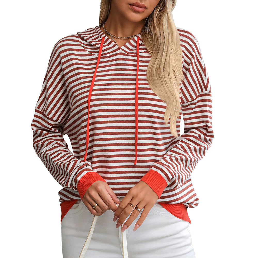Women's Hoodie Striped Relaxed Fit Cotton with Adjustable Hood - 4