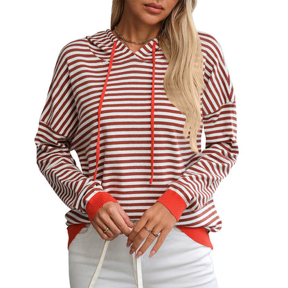Women's Hoodie Striped Relaxed Fit Cotton with Adjustable Hood - 4