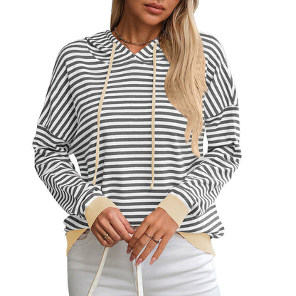 Women's Hoodie Striped Relaxed Fit Cotton with Adjustable Hood - 5