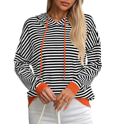 Women's Hoodie Striped Relaxed Fit Cotton with Adjustable Hood - 7