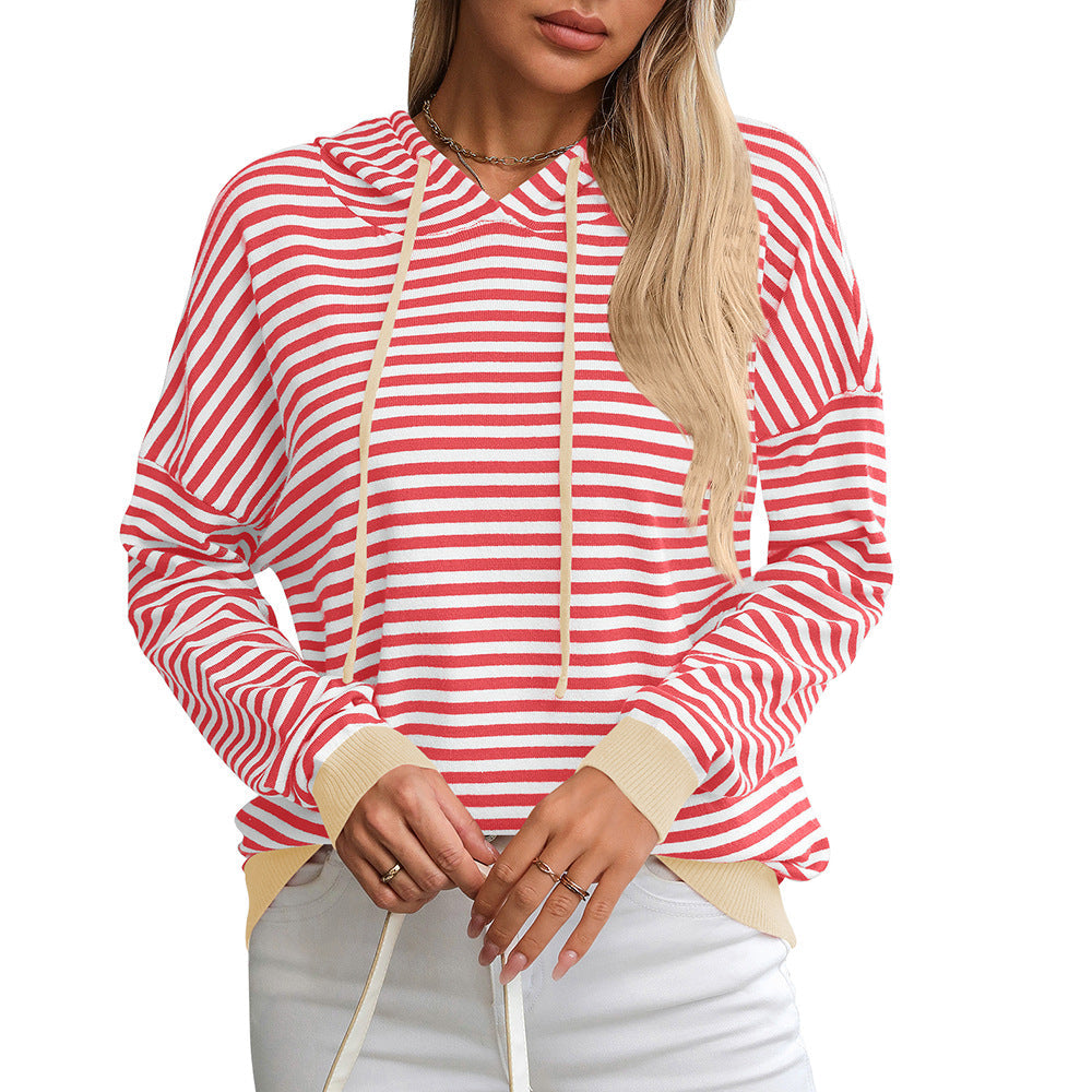 Women's Hoodie Striped Relaxed Fit Cotton with Adjustable Hood - 8