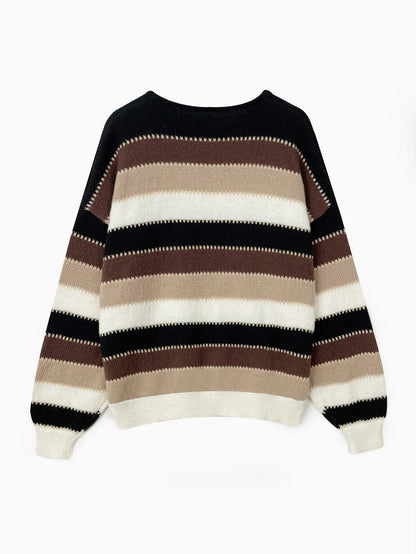 Women's Striped Knitted Sweater - Casual Loose Fit, Medium Length, Acrylic Fabric 2
