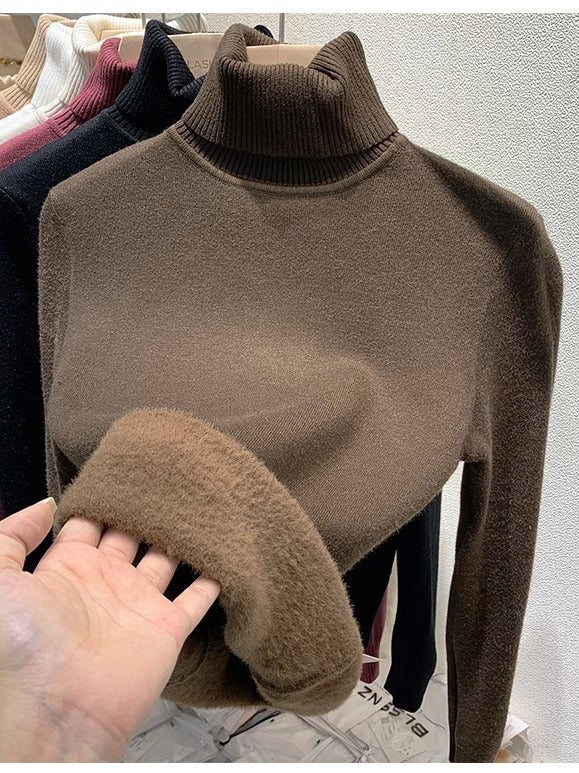 Women's Black Turtleneck Velvet Sweater - Slim Fit Cozy Winter Top 4