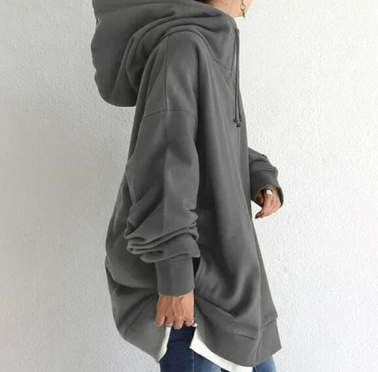 Women's Zip-Up Hoodie Gray Cotton - 2