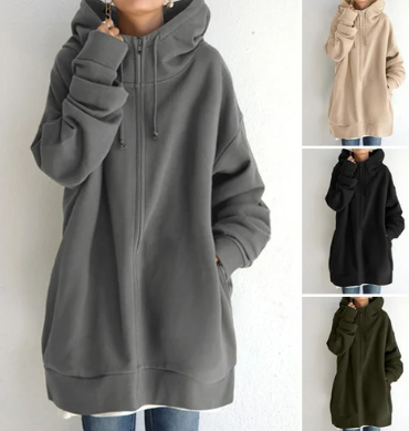 Women's Zip-Up Hoodie Gray Cotton - 4