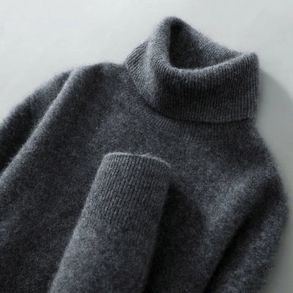 Men's Ribbed-Trim Turtleneck Sweater in Slate Gray – product view | Hensley London