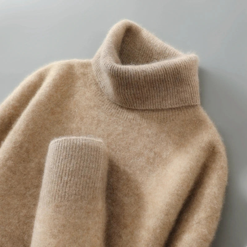 Men's Ribbed-Trim Turtleneck Sweater in Sienna Brown – product view | Hensley London