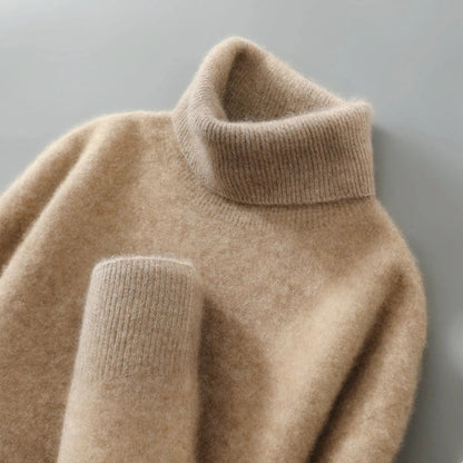 Men's Ribbed-Trim Turtleneck Sweater in Sienna Brown – product view | Hensley London