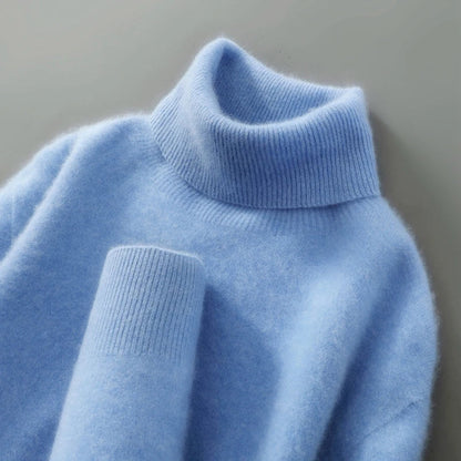 Men's Ribbed-Trim Turtleneck Sweater in Carolina Blue – product view | Hensley London
