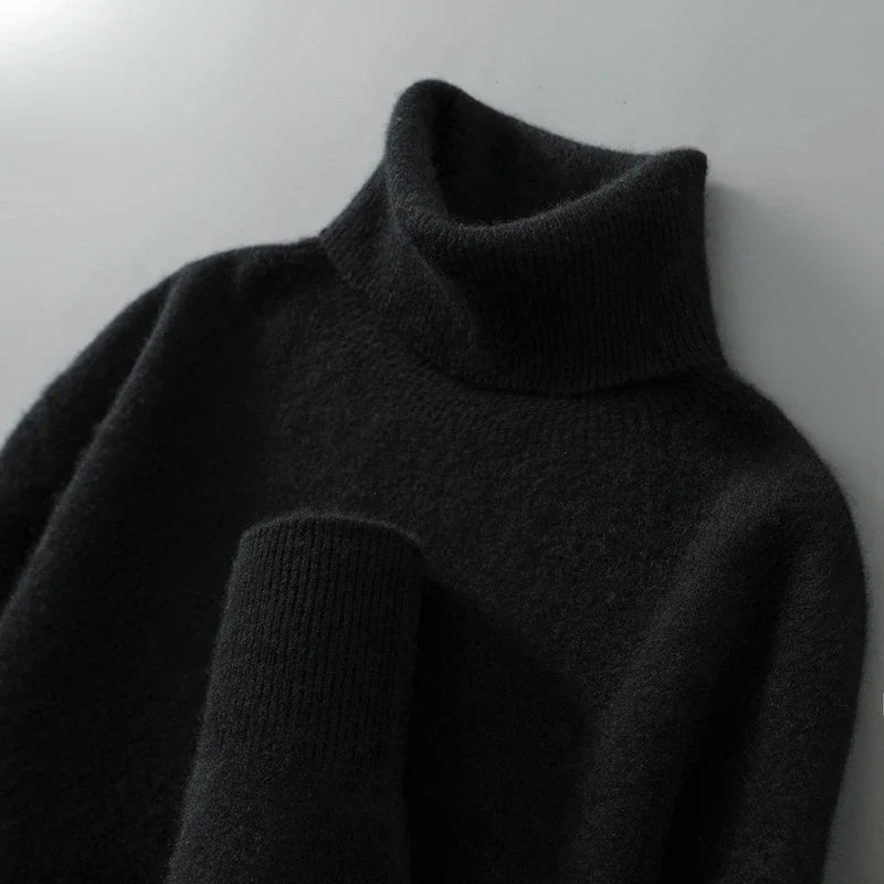 Men's Ribbed-Trim Turtleneck Sweater in Charcoal – product view | Hensley London