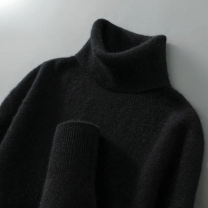 Men's Ribbed-Trim Turtleneck Sweater in Charcoal – product view | Hensley London