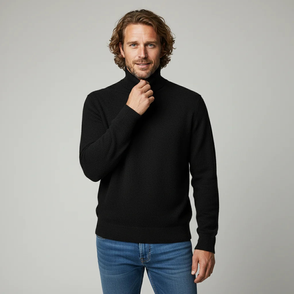 Men's Ribbed-Trim Turtleneck Sweater – product view | Hensley London