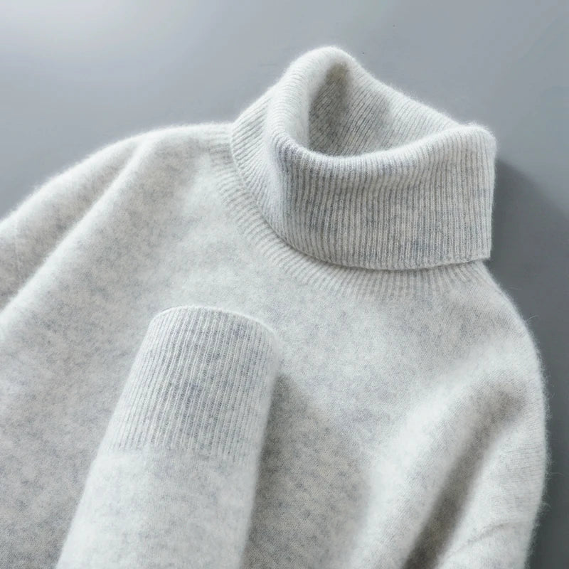 Men's Ribbed-Trim Turtleneck Sweater in Light Gray – product view | Hensley London