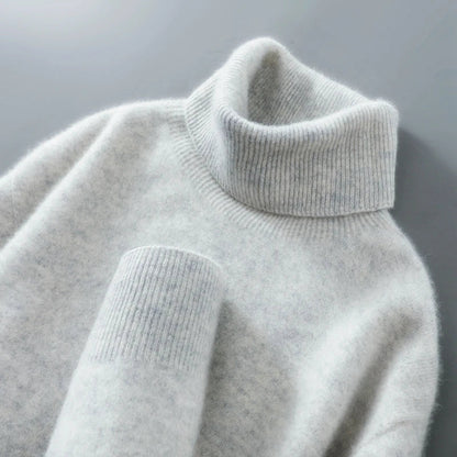 Men's Ribbed-Trim Turtleneck Sweater in Light Gray – product view | Hensley London