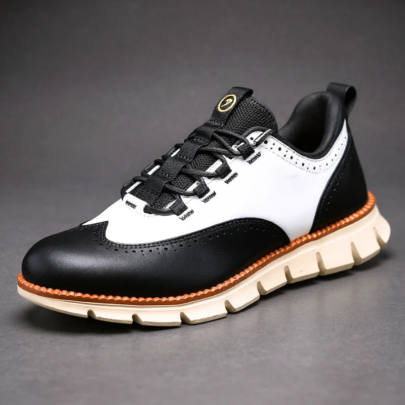 Men's Wingtip Brogue Sneakers in White & Black – product view | Hensley London