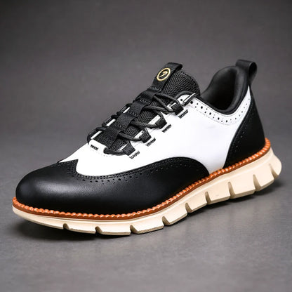 Men's Wingtip Brogue Sneakers in White & Black – product view | Hensley London
