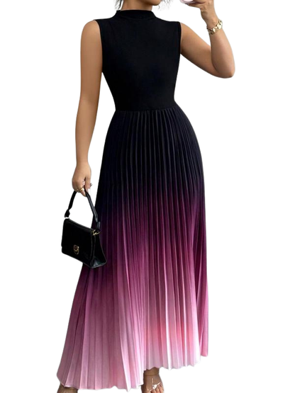 Women's Ombre Sleeveless Pleated Evening Dress in Black – front view | Hensley London