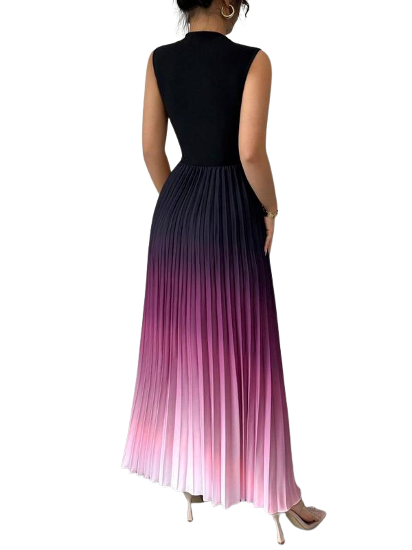 Women's Ombre Sleeveless Pleated Evening Dress in Gray – front view | Hensley London
