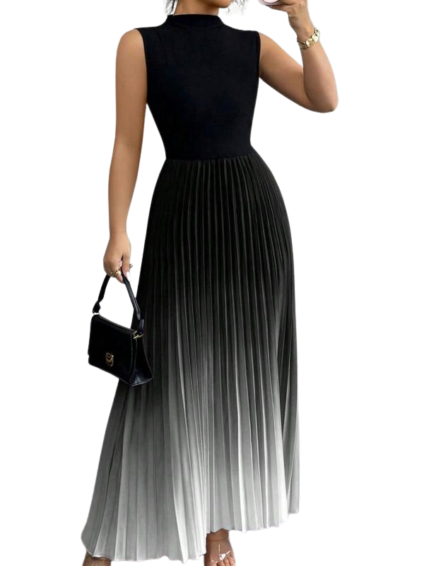 Women's Ombre Sleeveless Pleated Evening Dress in Blue – front view | Hensley London