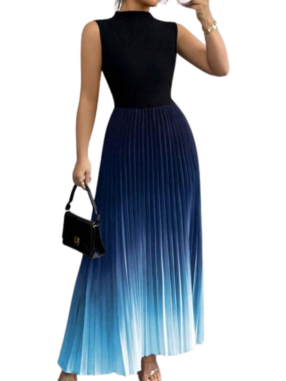 Women's Ombre Sleeveless Pleated Evening Dress – back view | Hensley London