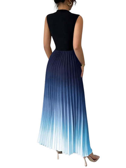 Women's Ombre Sleeveless Pleated Evening Dress – skirt detail view | Hensley London