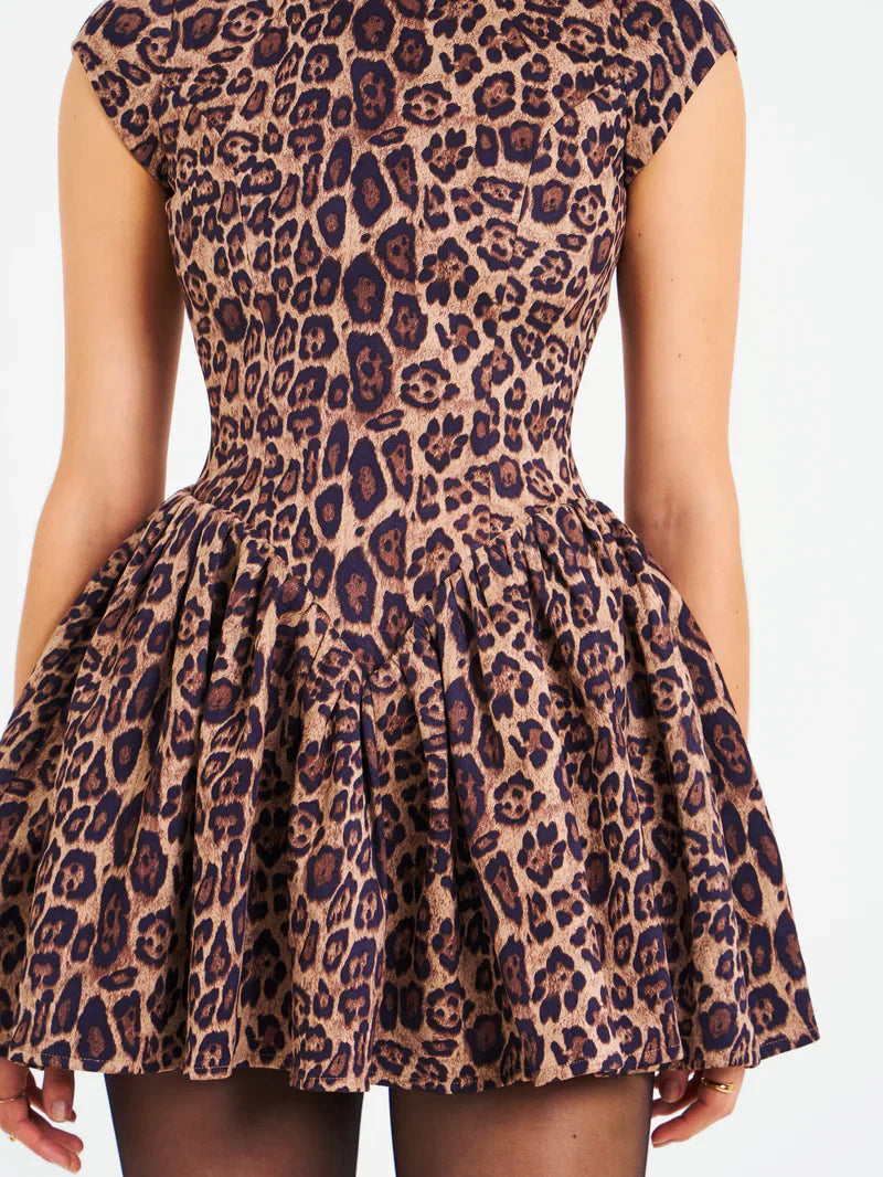 Women's Puffy Dress Cheetah Print Mini Lightweight - 5