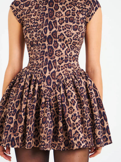 Women's Puffy Dress Cheetah Print Mini Lightweight - 5