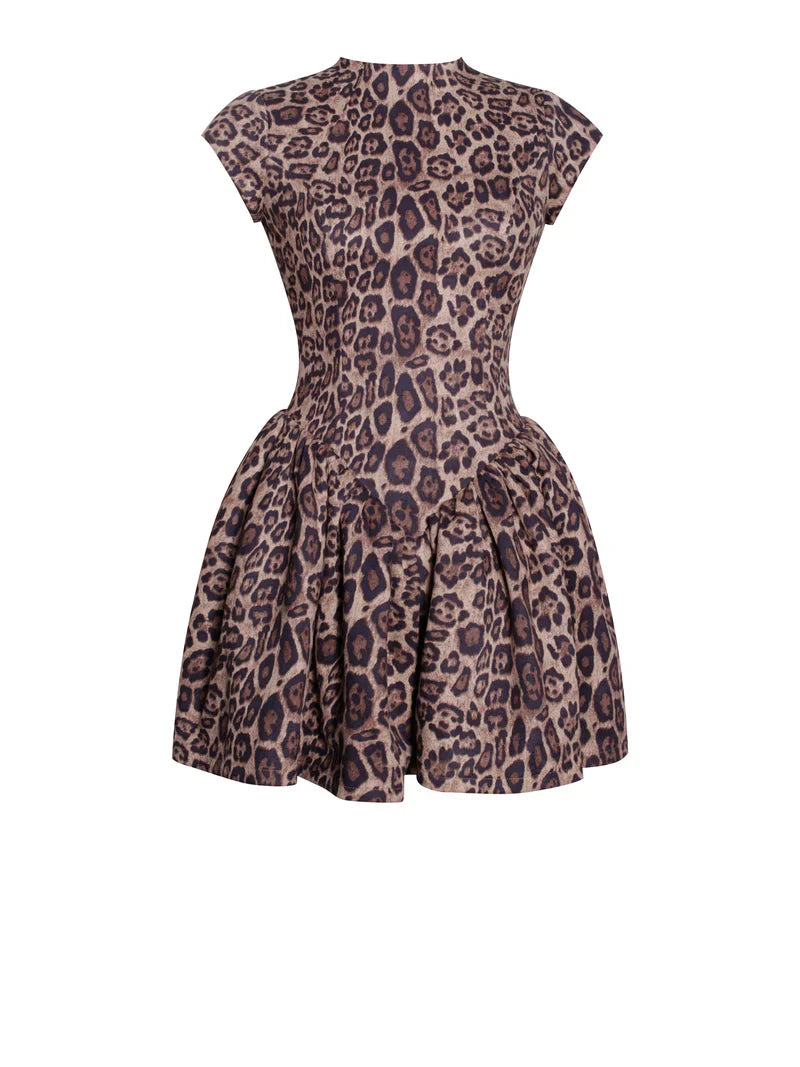 Women's Puffy Dress Cheetah Print Mini Lightweight - 6