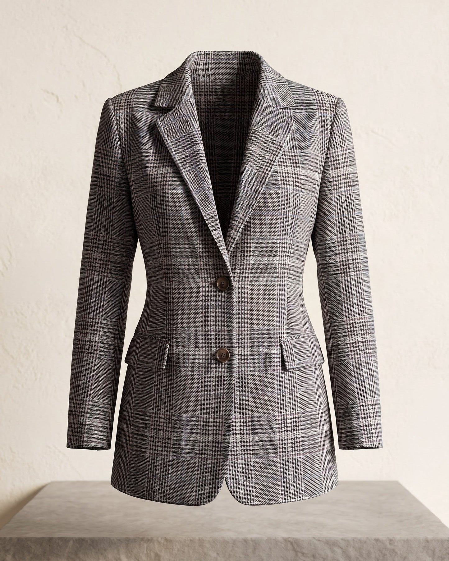 Women's Glen-Plaid Notched-Lapel Blazer in Gray Plaid – product view | Hensley London