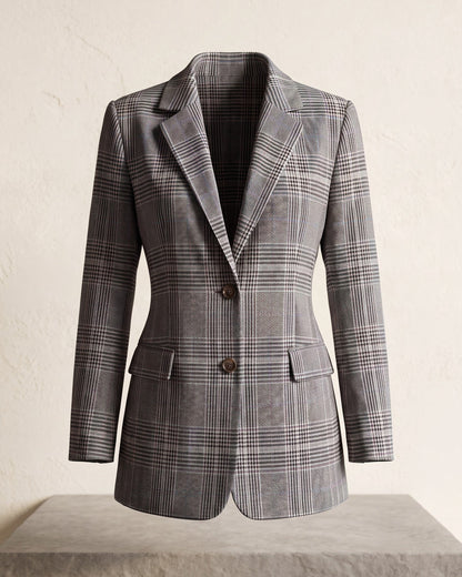 Women's Glen-Plaid Notched-Lapel Blazer in Gray Plaid – product view | Hensley London