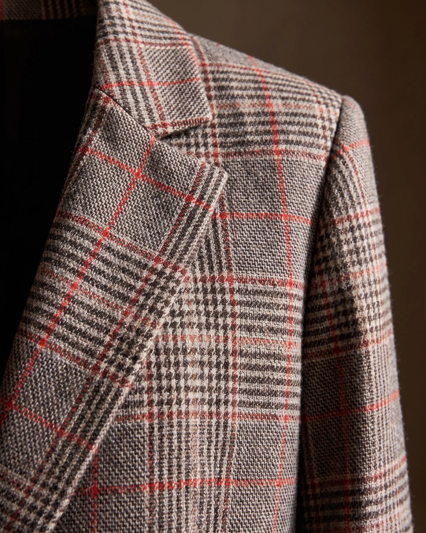 Women's Glen-Plaid Notched-Lapel Blazer in Brown Red Plaid – product view | Hensley London