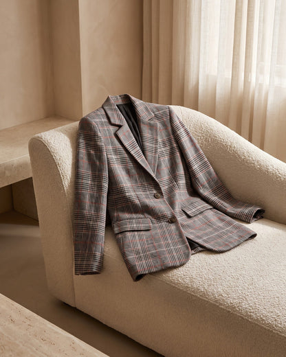 Women's Glen-Plaid Notched-Lapel Blazer in Gray Plaid – product view | Hensley London
