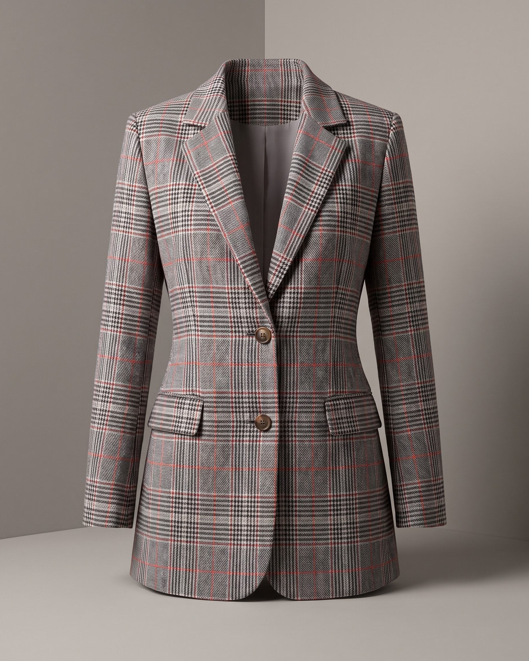 Women's Glen-Plaid Notched-Lapel Blazer in Gray Plaid – additional view | Hensley London