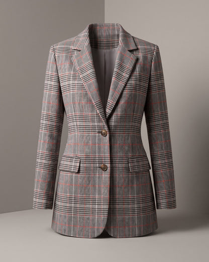 Women's Glen-Plaid Notched-Lapel Blazer in Gray Plaid – additional view | Hensley London
