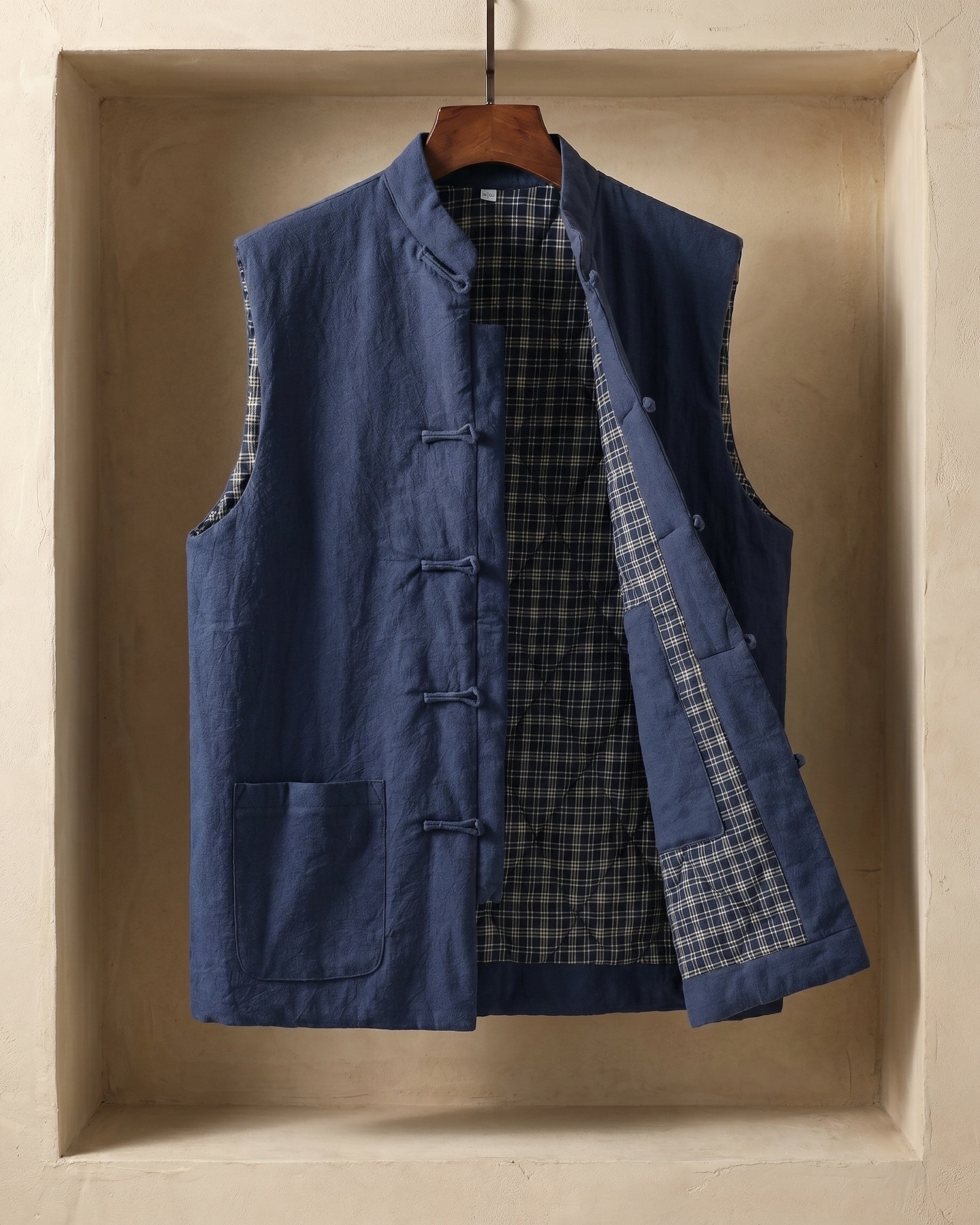 Men's Cotton Mandarin Collar Vest - front view | Hensley London