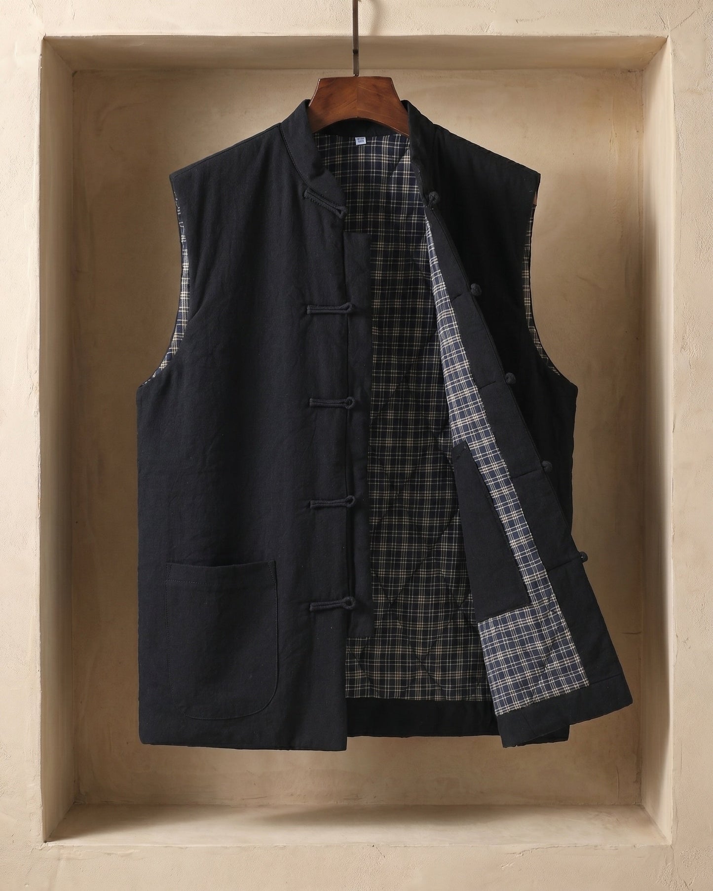 Men's Cotton Mandarin Collar Vest - side view | Hensley London