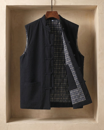 Men's Cotton Mandarin Collar Vest - side view | Hensley London