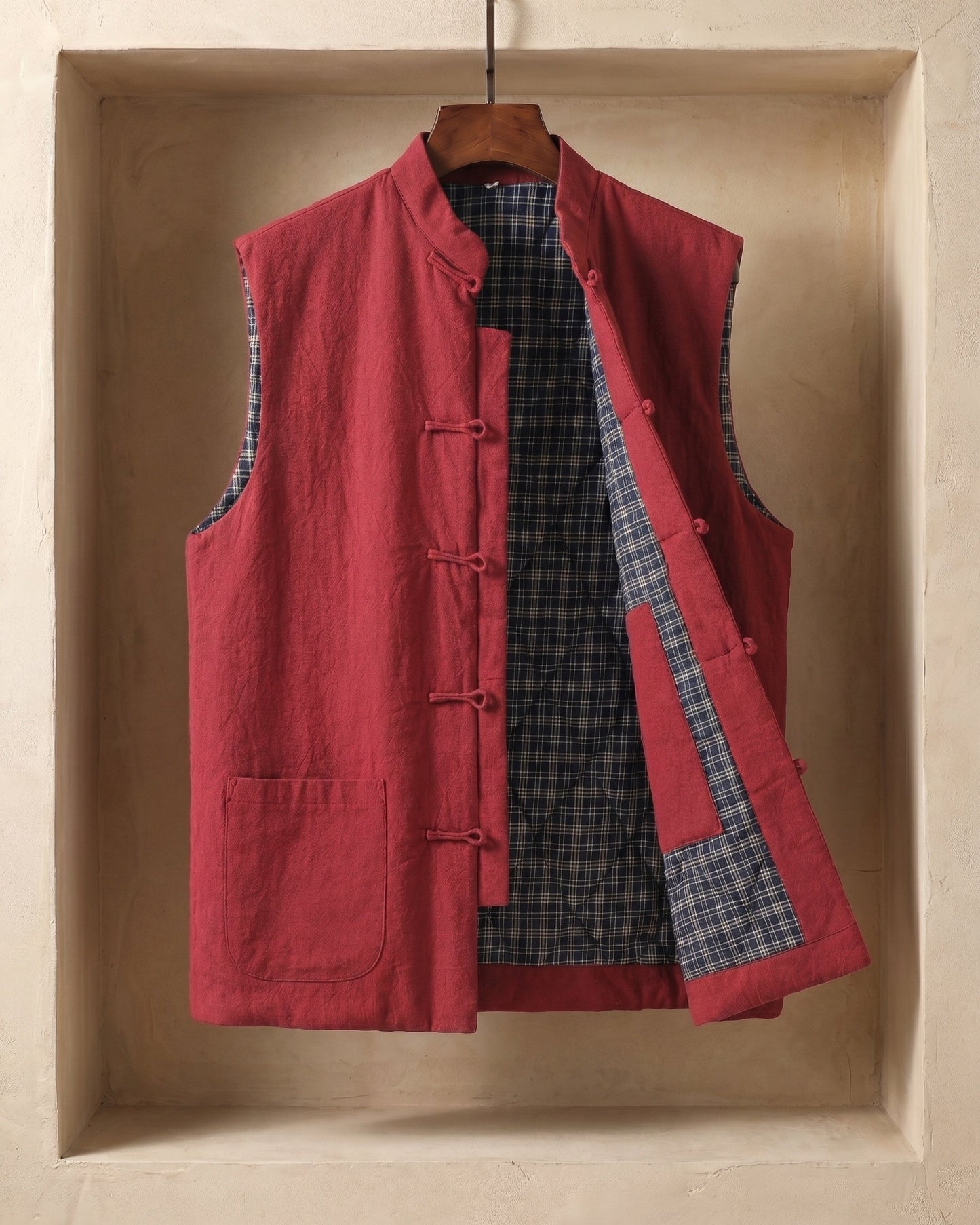 Men's Cotton Mandarin Collar Vest - back view | Hensley London