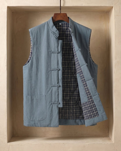 Men's Cotton Mandarin Collar Vest - detail view | Hensley London