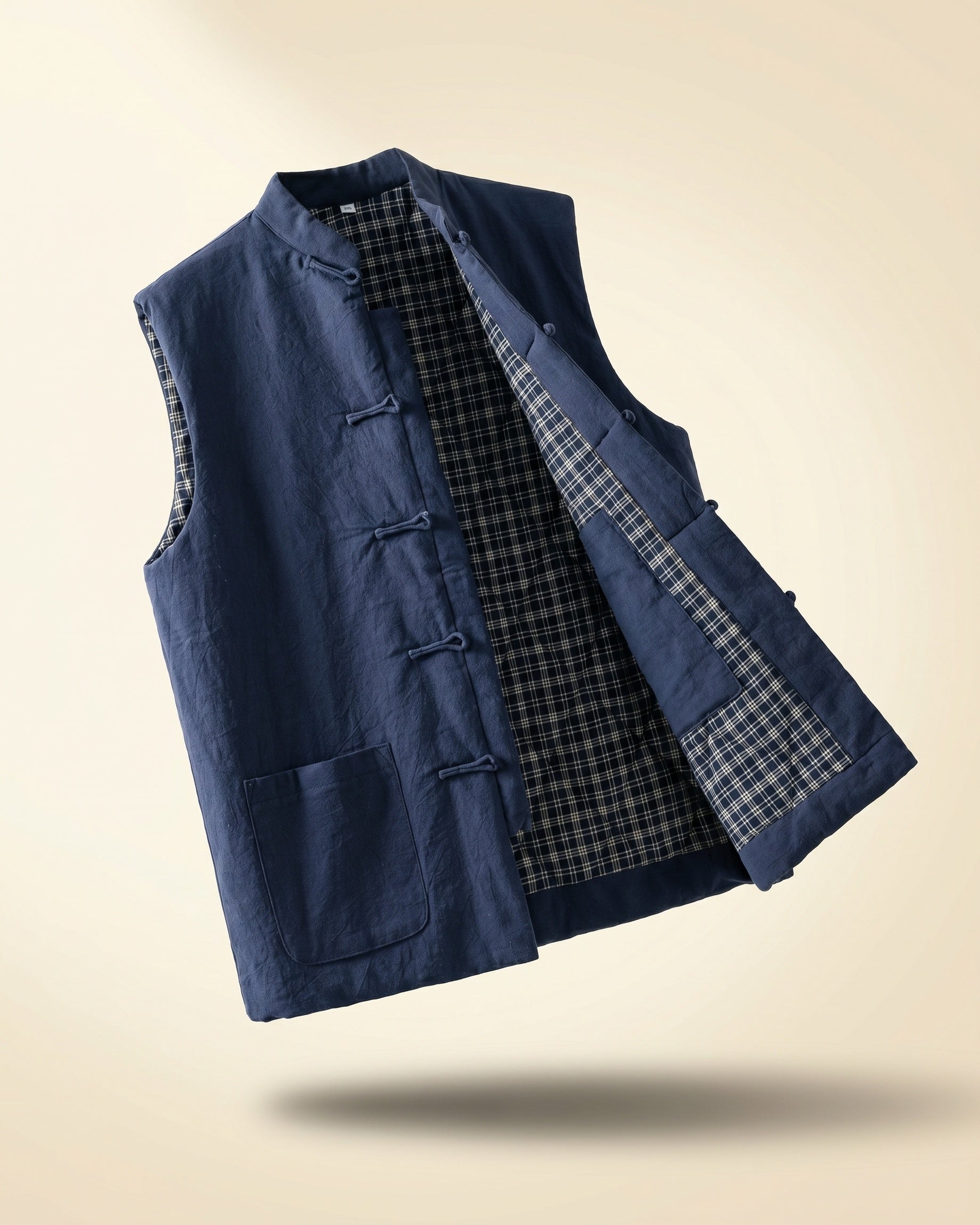 Men's Cotton Mandarin Collar Vest - styled view | Hensley London
