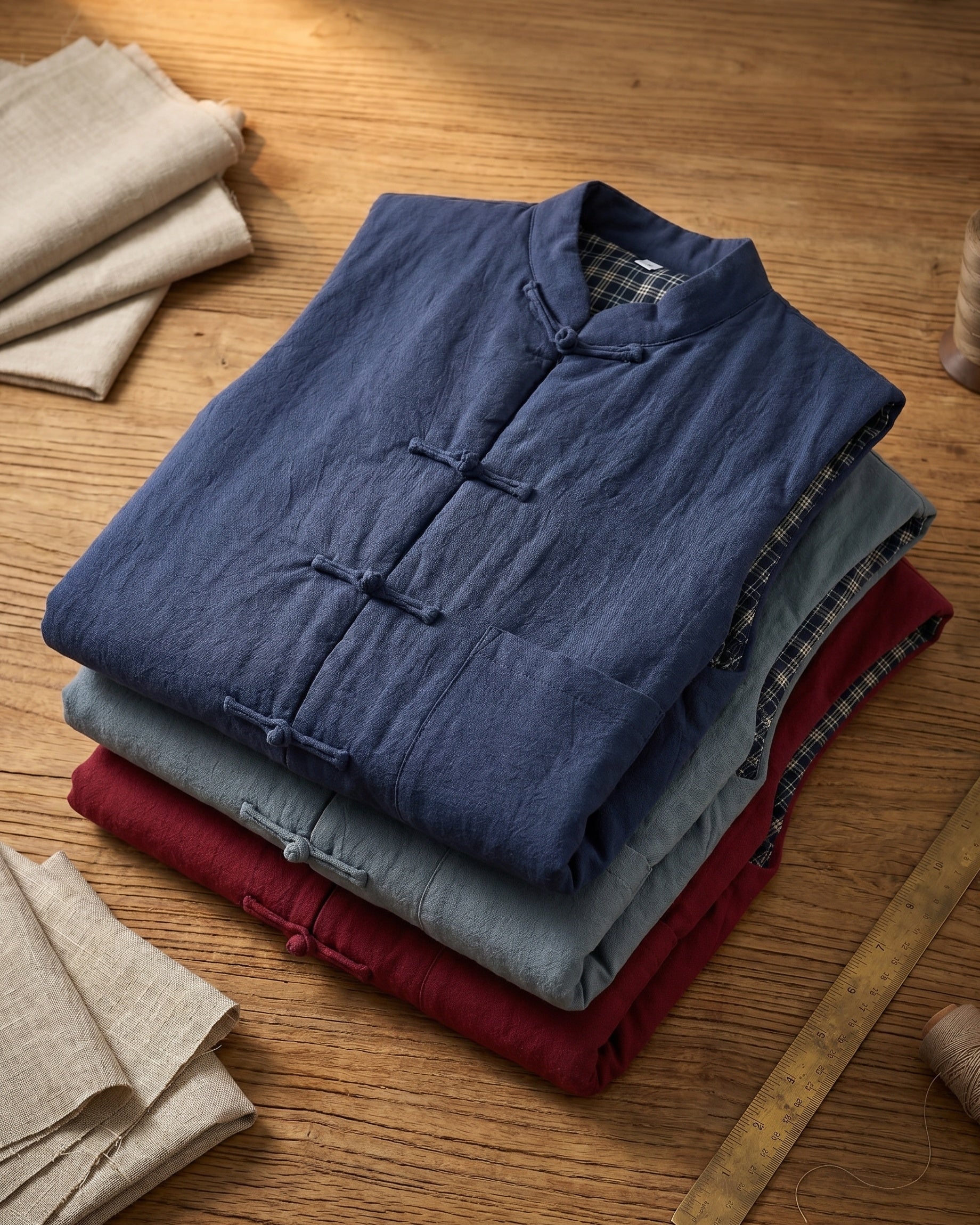 Men's Cotton Mandarin Collar Vest - lifestyle view | Hensley London