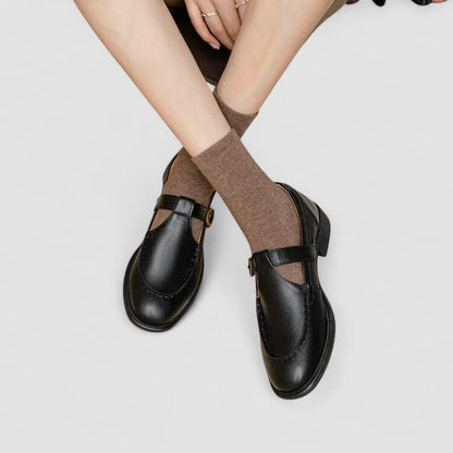Women's Mary Jane Shoes Black Orthopaedic Square-Toe Cushioned Insole