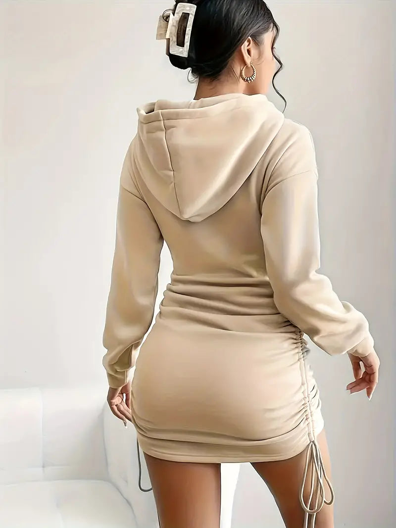 Women's Hoodie Dress Black Soft Stretch Fabric - 4