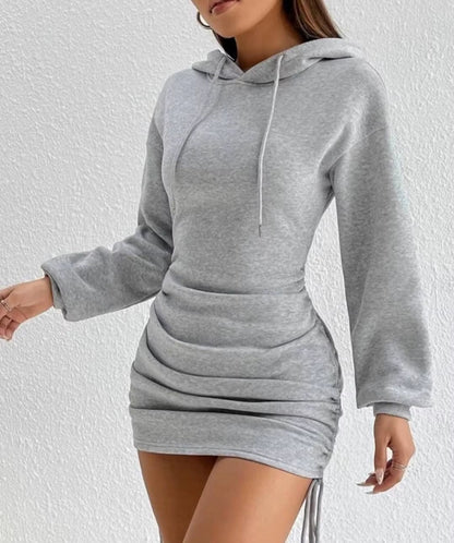 Women's Hoodie Dress Black Soft Stretch Fabric - 5