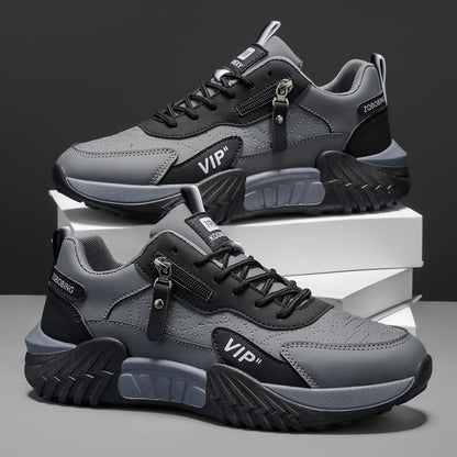 Men's Side-Zip Panelled Sneakers in Gray – product view | Hensley London