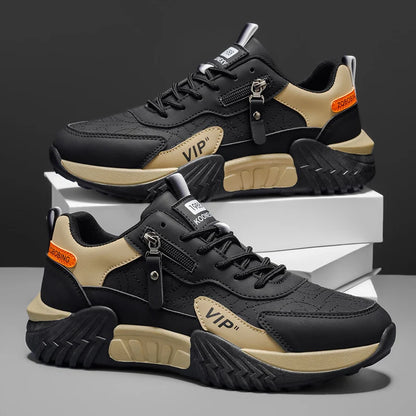 Men's Side-Zip Panelled Sneakers in Black – product view | Hensley London