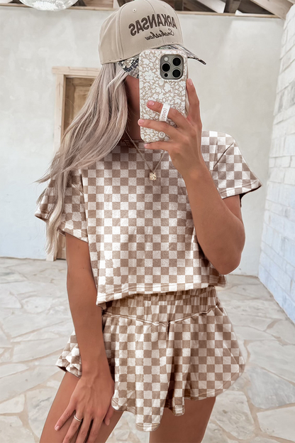 Women's Checkerboard T-Shirt and Skorts Set - View 2 | Hensley London