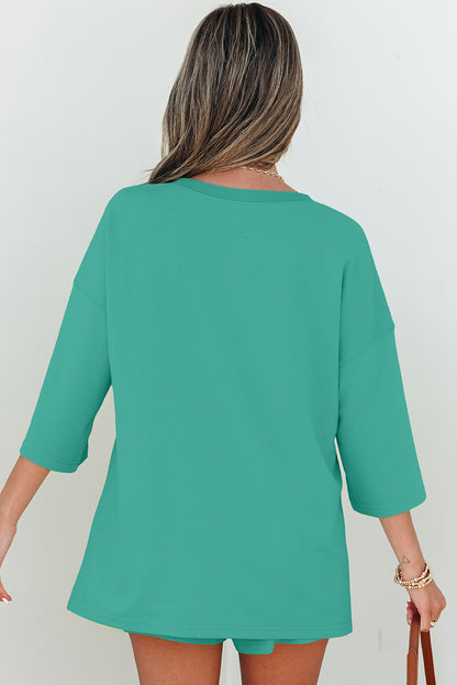 Women's V Neck Half Sleeve Tee and Shorts Set - View 8 | Hensley London