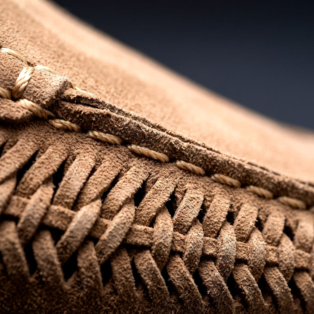 Men's Microsuede Woven Slip-On Loafers in Camel – woven texture close-up | Hensley London