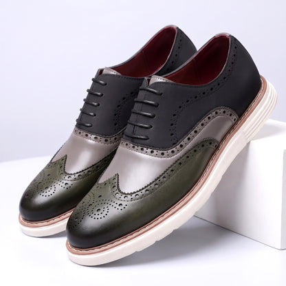 Men's Faux Leather Two-Tone Wingtip Brogue Shoes in Gray – three-quarter pair | Hensley London